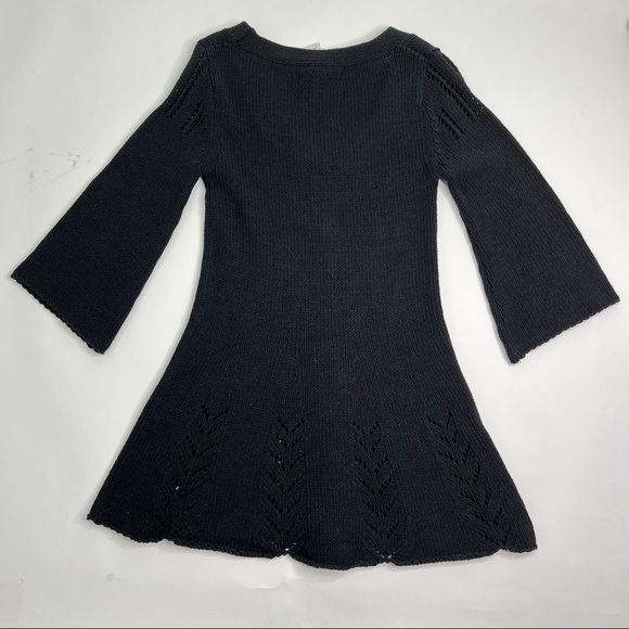 MAX STUDIO Black Knit Hippie Boho Bell Sleeve Flowy Scoopneck Dressy Top Shirt - Picture 3 of 11